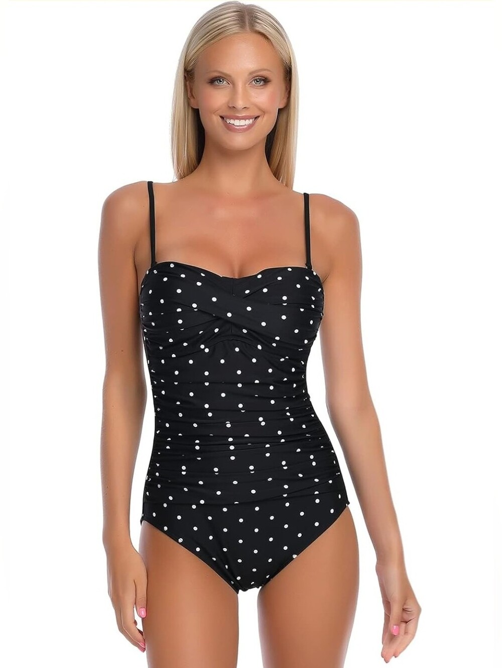 247. NWT - RELLECIGA Twist Front Shirred One Piece Swimsuit - Polka Dots